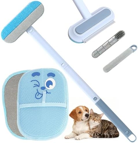 Pet Hair Remover Set, Magic Brush 4-in-1 Extended Handle & Electrostatic Glove by Unknown