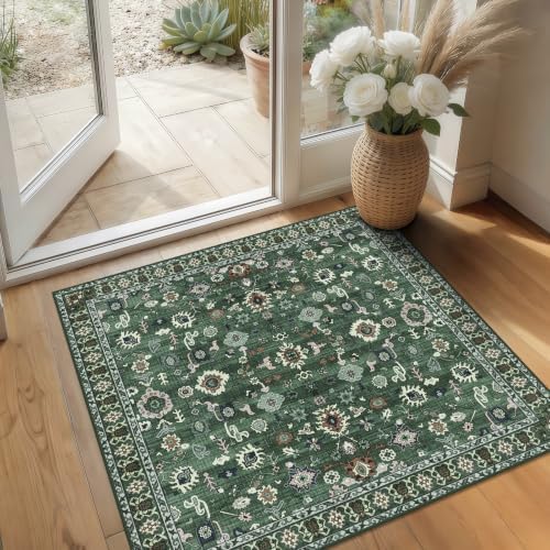 2x2 Square Bathroom Rug Soft Vintage Low Pile 24x24 Carpet Green by NYZEL