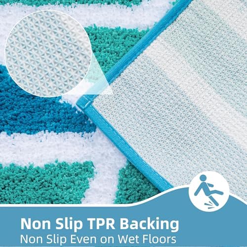 Blue Beach Runner Bathroom Rugs Non Slip Absorbent Microfiber - Image 4