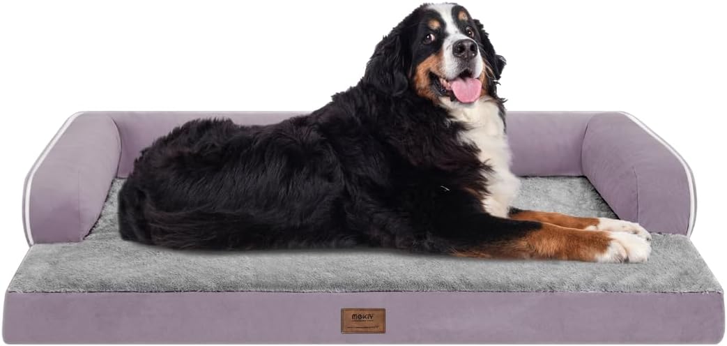 Large Dog Bed Orthopedic Washable, Orthopedic Dog Beds for Large Dogs with Washable Cover, Removable Bolster and Non-Slip Bottom Purple Pet Beds for XXXLarge Extra Large Dogs