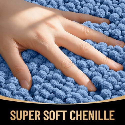 OLANLY Thick Chenille Bathroom Runner Rugs Mats 47x24, Cornflower Blue - Image 2