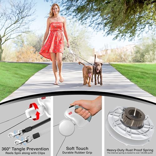 Dual Doggie Two Dog Retractable Leash, 360° Auto-Untangles, Color-Coded - Image 3