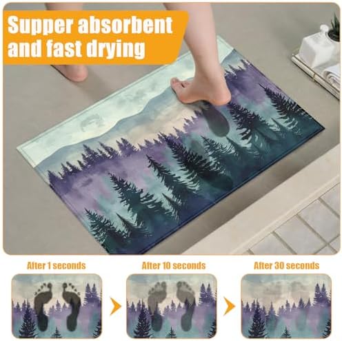Green Purple Misty Forest Bath Mat - Image 6