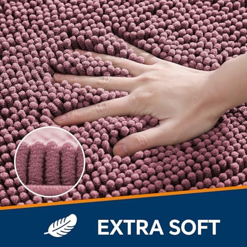 Chenille Bathroom Rug 36"x60" Dusty Rose, Large Plush Bath Mat - Image 3