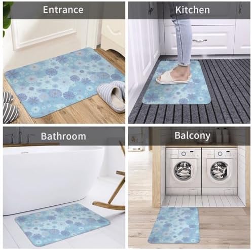 Blue Floral Bath Mat Non-Slip Soft Microfiber Bathroom Rugs Washable Bathmat - Image 7