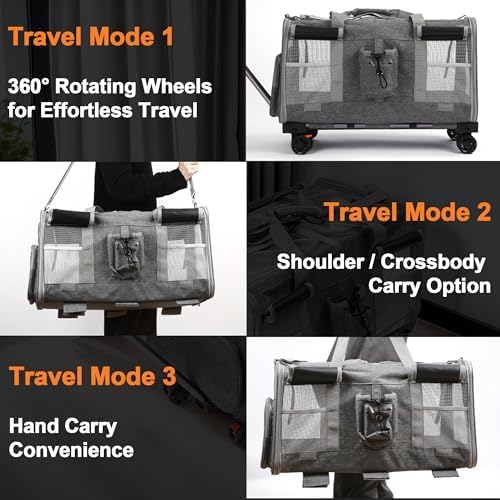 Large Cat Carrier with Wheels – Double-Compartment Foldable Pet Dog Carrier - Image 5