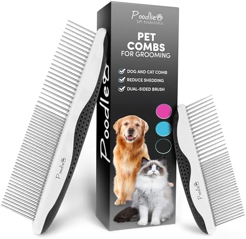 Poodle Pet Dog Combs for Grooming | 2 Pack | Stainless Steel Teeth Easily by Poodlie