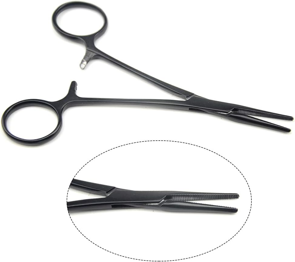 LILYS PET Pet Colourful Stainless Steel Hemostat Hemostatic Forcep,Pet Ear Hair Pull Forcep,Bend head and Straight head kit (Black, 12cm)