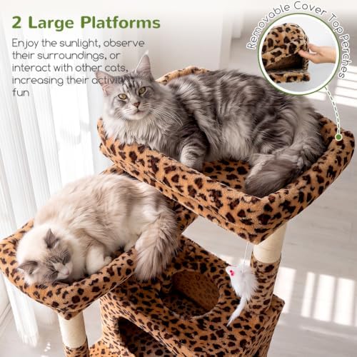 Globlazer 83inch Sturdy Multi-Level Tall Cat Tower, Leopard Print - Image 3
