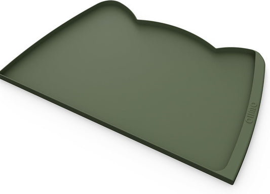 OHMO Dog Food Mat(Camo Green, 24 * 15'') w/Residue Collection Pocket Silicone Pet Feeding Mat for Floor High Edges Anti Spills Waterproof Cat Water Bowl Tray, Easy Clean Placemat