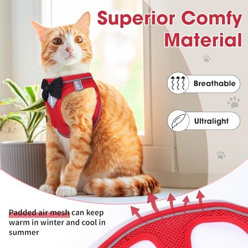Cat Vest Harness and Leash Set, Escape Proof Kitten Harness Red XS - Image 5