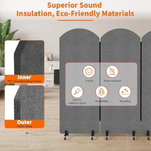 Soundproof Room Divider 72x66 Inches 3 Panel Office Partition - Image 6