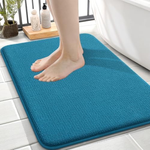 OLANLY Memory Foam Small Bathroom Rugs 24x16, Absorbent Mat, Peacock Blue by OLANLY