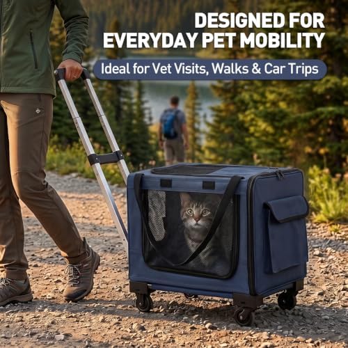 Rolling Cat Carrier with Wheels, 16.5 x 13 x 11.8 in - Image 2
