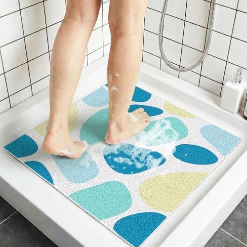 Square Shower Stall Mat Non Slip, Soft PVC Loofah Massage Bathmat by BLESWIN