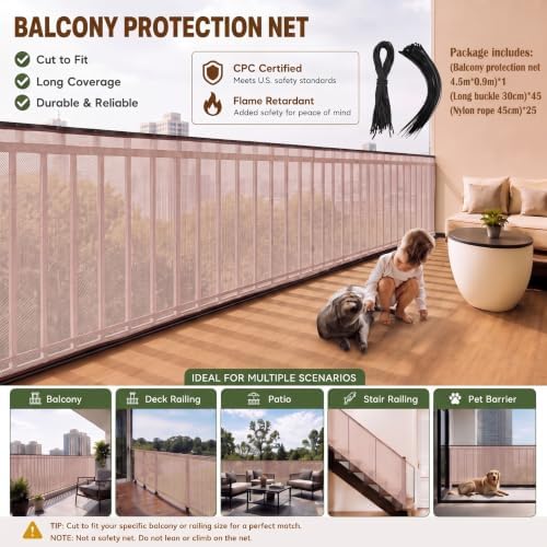 Hosuly Banister Guard Balcony Netting, 15 x 3 ft, 1 Set - Image 2