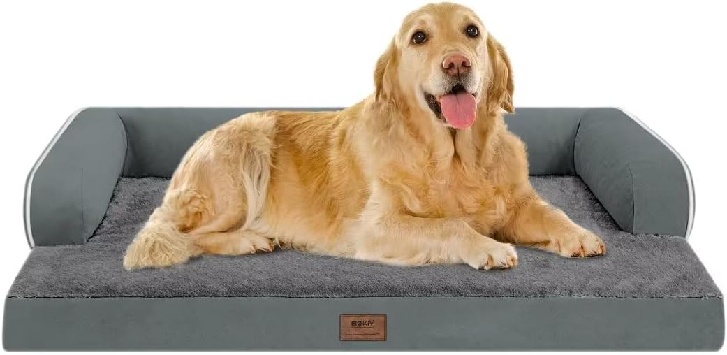 Large Dog Bed Orthopedic Washable - Beds Bolster - Extra XL XLarge Big Dogs - Memory Foam Couch Sofa - Waterproof with Removable Cover - Dark Grey Dog Bed