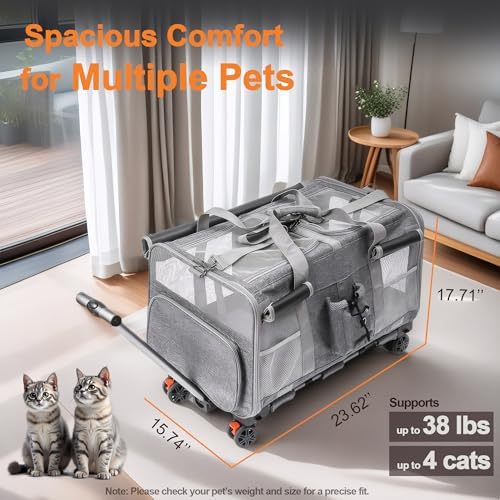 Large Cat Carrier with Wheels – Double-Compartment Foldable Pet Dog Carrier - Image 2