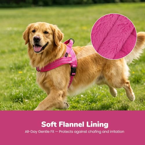 Didog No Pull Dog Harness for Large Dogs, Soft Flannel Padded, Hot Pink - Image 2