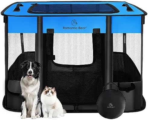 ROMANTIC BEAR Dog Playpen, Foldable Pet Puppy Cat Playpen by ROMANTIC+BEAR