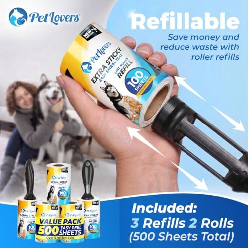 PetLovers Extra Sticky Lint Roller Mega Value Set 500 Sheets - Image 7