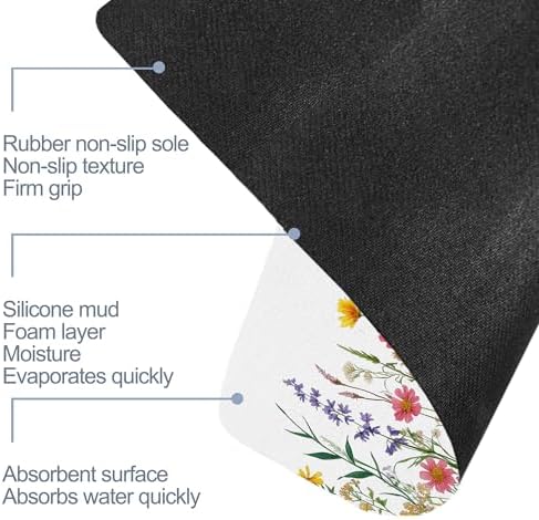 Bath Mats for Bathroom, Spring Wildflower Bathroom Rugs, Rustic Garden Floral - Image 6