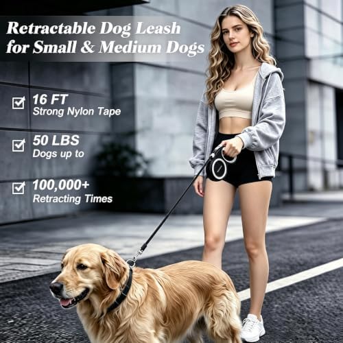 Retractable Dog Leash with Stainless Steel Anti-Chew Cable - Image 2