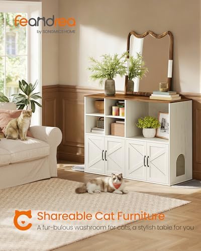 Feandrea Litter Box Enclosure for 2 Cats, - Image 2