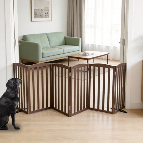 Freestanding Dog Gate Indoor, Doggie Gate Foldable Pet Gates by SFJC