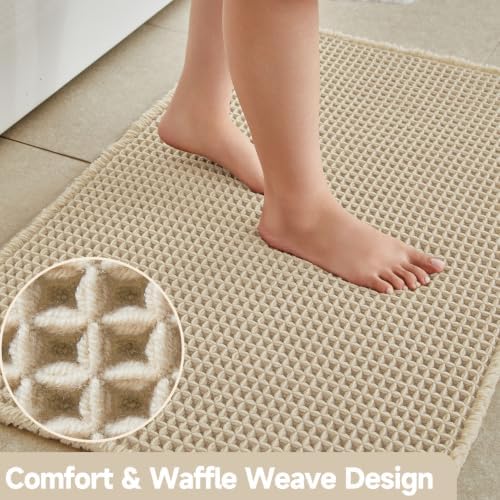 TYUU Waffle Bath Mat, Small Boho Bathroom Rugs Non Slip 24x16 Pale Beige - Image 4