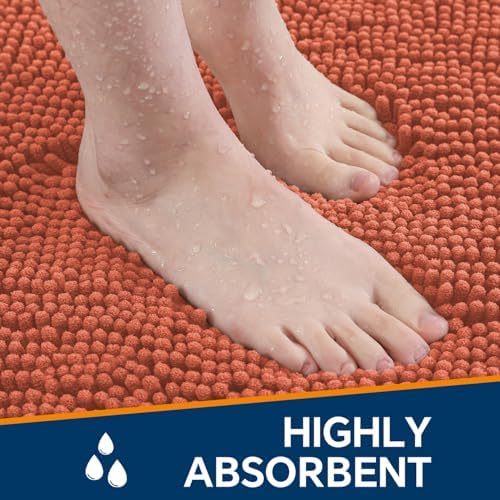 Chenille Bathroom Rug 17"x24" Coral, Non-Slip Plush Bath Mat - Image 4