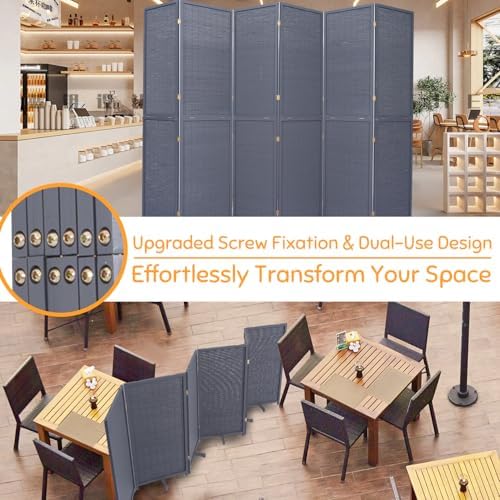 Bamboo Mesh Woven Room Divider 5.6FT, 6 Panel Folding Privacy Screen - Image 7