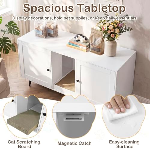 Tangkula Double Cat Litter Box Enclosure, Large Hidden Wooden Cat Cabinet - Image 6