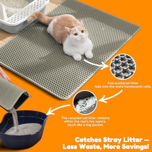 Cat Litter Mat 31"x24", Double Layer EVA litterbox Mat Beige - Image 6