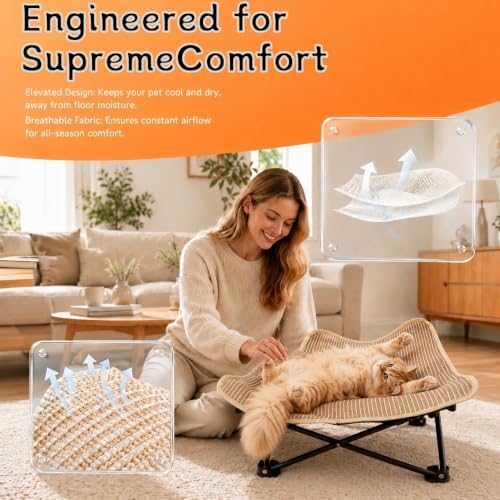 Foldable Cat Hammock Bed, Elevated Sisal Scratching Lounge - Image 7