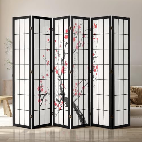 VEVOR Room Divider, 6 Panel Japanese Room Divider Screen, Wood Folding Privacy by VEVOR