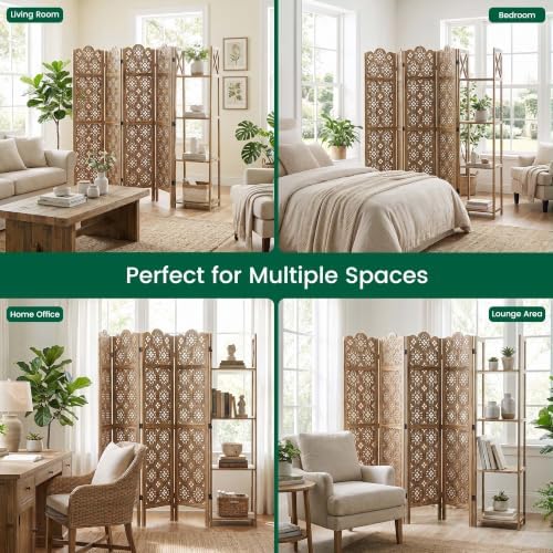 Svimi Wood Room Divider with 4-Tier Shelves, 4 Panel Privacy Screen - Image 7