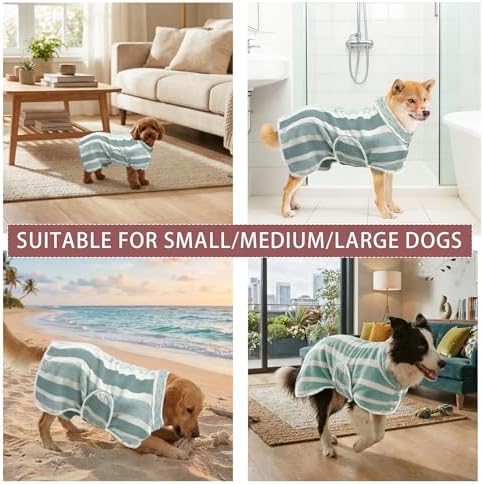 Fast Drying Dog Bathrobe, Super Absorbent Stripes Dogs Towel, Adjustable Warm - Image 4