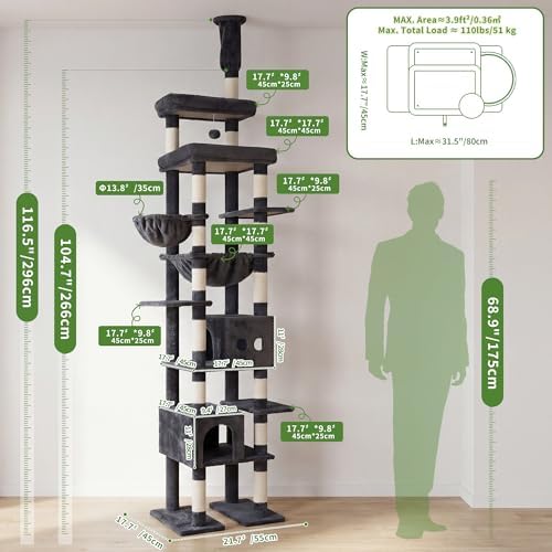Heybly Floor to Ceiling Cat Tree, 104.7"-116.5" Height-Adjustable HCT92G - Image 5