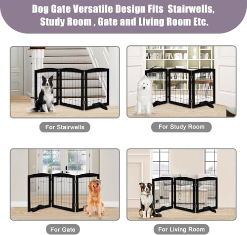 LZRS 3-Panel Freestanding Wooden Dog Gate—30" Tall Foldable Pet Barrier - Image 6