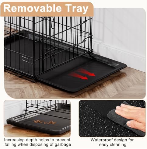 FDW | 42" Foldable Metal Dog Crate | Black | Cage - Image 4