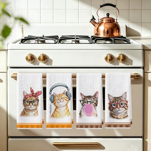 Hanamiya Na 4 Pcs Funny Cat Kitchen Hand Towels 24x14 Inch - Image 5
