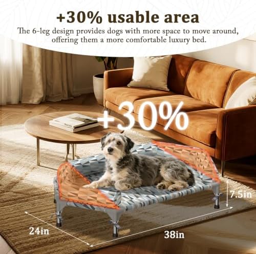 Elevated Dog Bed with Bolster, Raised Cooling Orthopedic Dogs Cot Medium - Image 2