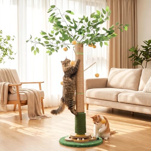 Tall Cat Scratching Post 51 Inch, Sisal Rope Cat Scratcher Tree by YAQUHO