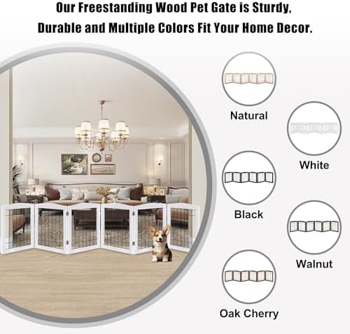 LZRS 6-Panel Extra Wide Wooden Freestanding Dog Gate: Foldable Solid Wood and - Image 4