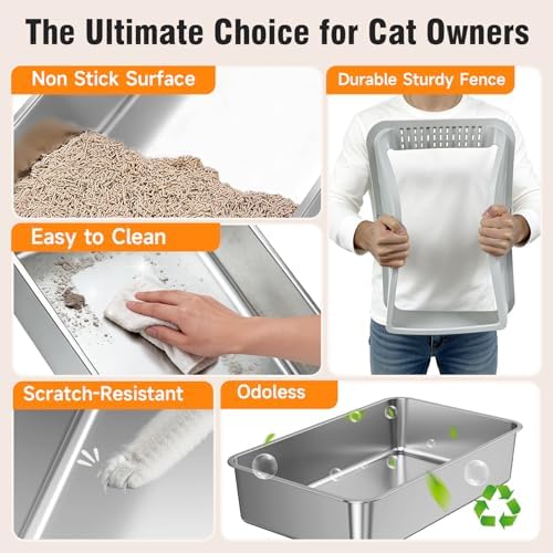 2PACK Stainless Steel Cat Litter Boxes XL Large Metal Pan Include Scoop - Image 4