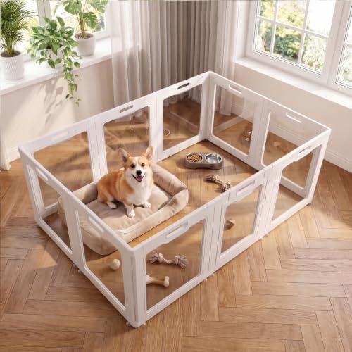 Clear Acrylic Dog Playpen Indoor, Non-Slip Design, Door Lock, Tool-Free Assembly by Unknown