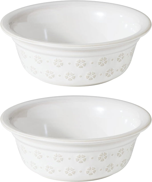 6.3inch Ceramic Set of 2 Dog Bowls, Food and Water Bowls for Small and Medium Dog, 2pcs Basic Dog Bowl, Wide Opening Rounded Edge (2 Bowls, Reactived Glaze -White)