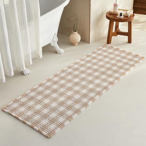 TYUU Waffle Runner Rug Bathroom, Long Boho Bath Mat, 72x24 Khaki & White by TYUU