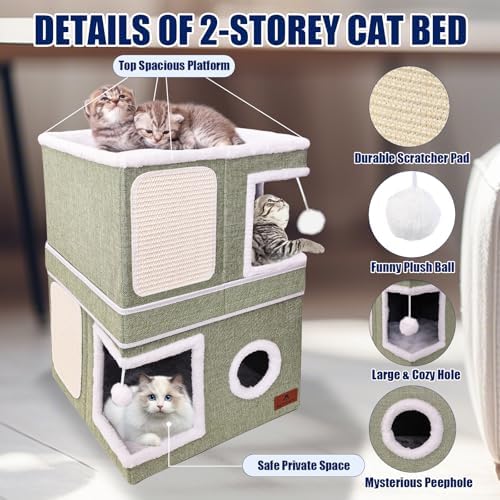 2-Story Cat House for Indoor Cats, Dual-Purpose Cave Bed - Image 5